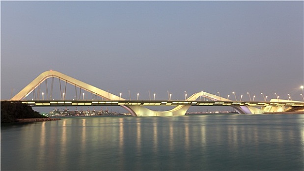 桥,夜晚,阿布扎比,阿联酋