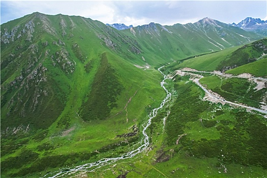 新疆,伊犁,唐布拉草原,百里画廊,雪山,自然风光,航拍