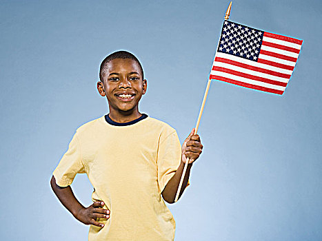 孩子,美国国旗