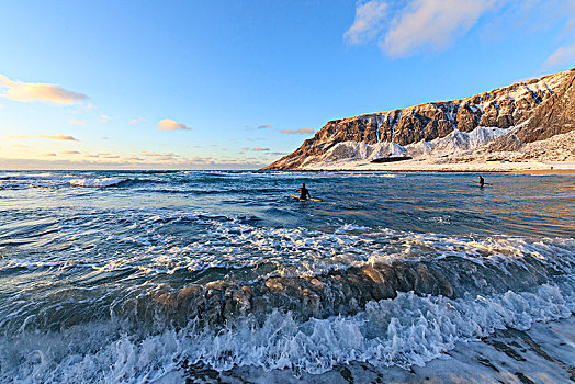 冲浪,涉水,罗浮敦群岛,挪威