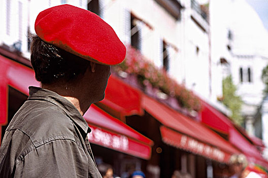 法国,巴黎,蒙马特尔,男人,穿,贝雷帽