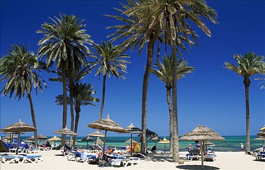 折叠躺椅,海滩,突尼斯,非洲