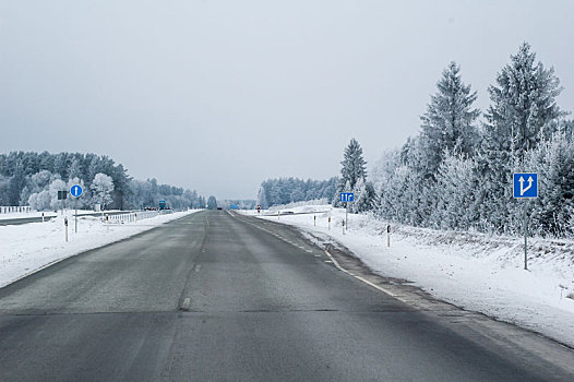 公路,冬天,树,遮盖,白霜