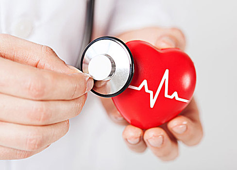 医药健康,概念,特写,男医生,拿着,红色,心,心电图,线条,听诊器