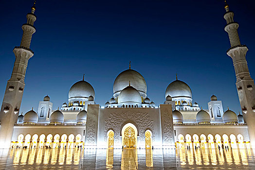 清真寺,夜晚,阿布扎比,阿联酋,亚洲