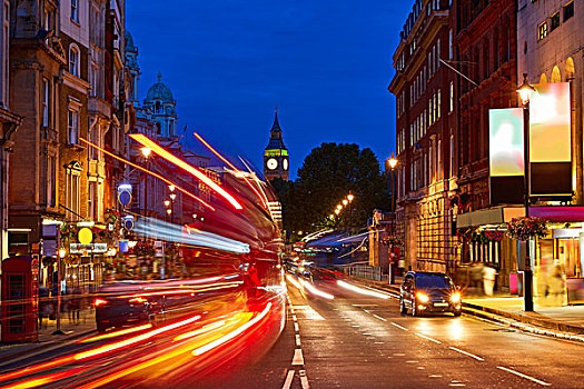 伦敦,大本钟,特拉法尔加广场,红绿灯,日落