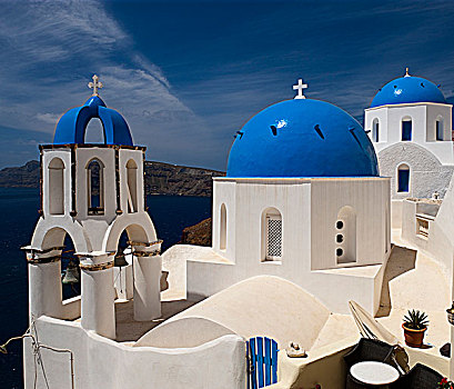 希腊,基克拉迪群岛,圣托里尼岛,特色,建筑,教堂,圆顶,钟楼