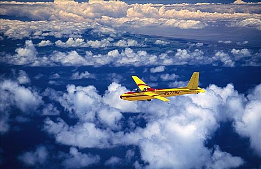 夏威夷,毛伊岛,黄色,滑翔机,飞,蓬松,云