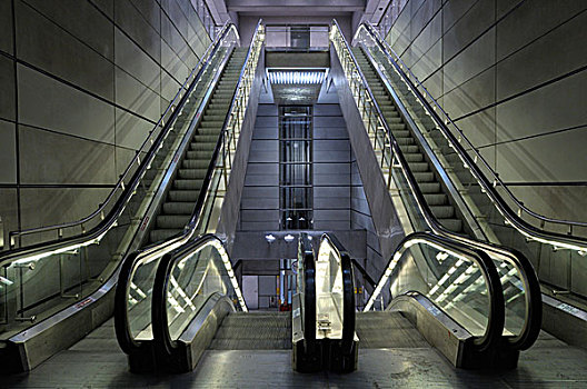 扶梯,地铁站,哥本哈根,丹麦,斯堪的纳维亚,欧洲
