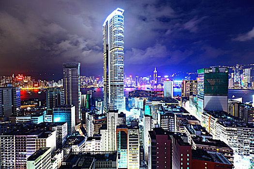 市区,香港,风景,高,夜晚
