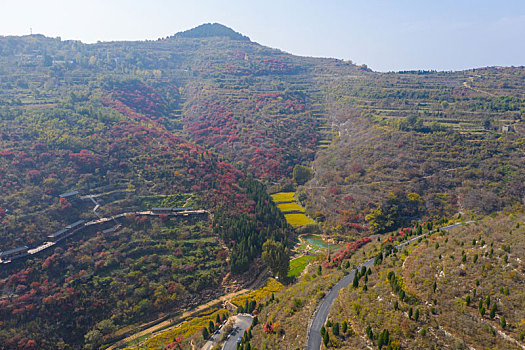 航拍济南南部山区红叶