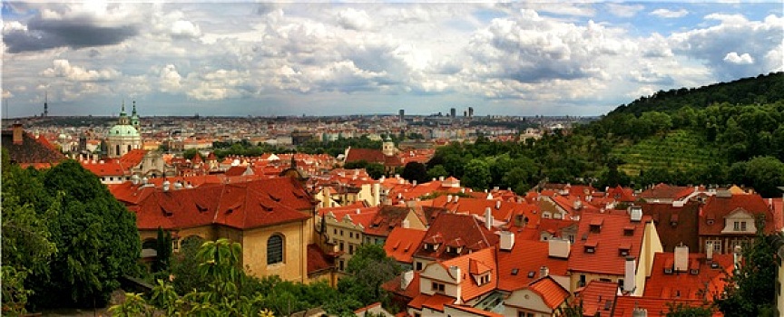 全景,俯视,天际线,风景,布拉格,捷克共和国