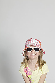 女孩,戴着,太阳帽,墨镜