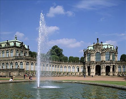 茨温格尔宫,院落,喷泉,德累斯顿,萨克森,德国