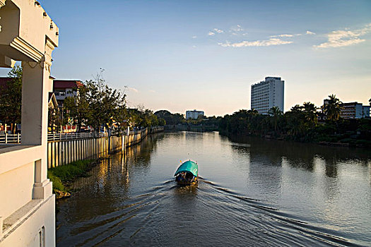 清迈,泰国,船,旅行,河,晚上