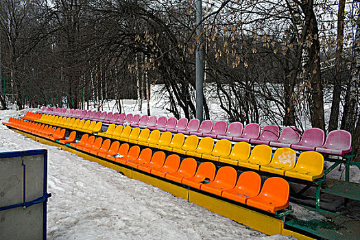 莫斯科,中心,公园,滑冰场,长椅,春天,四月,俄罗斯