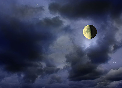 月亮,发光,暗色,多云,夜空