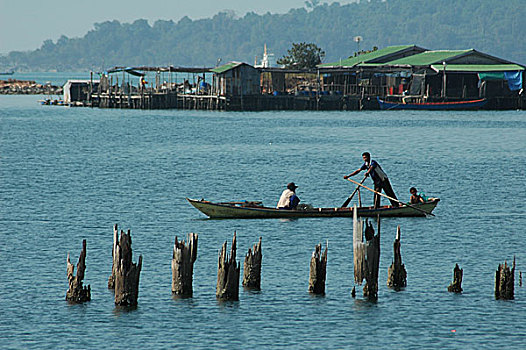 渔民,室外,鱼,小,海湾,本地人,岛屿,残留,平静,安静,许多,旅游,西哈努克城,柬埔寨,二月,2007年