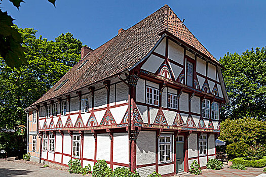 老,半木结构房屋,教堂,下萨克森,德国,欧洲