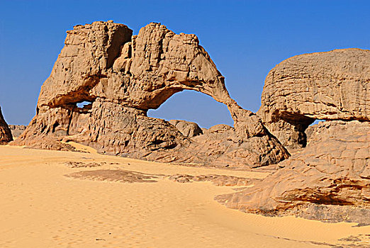 天然拱,砂岩,石头,排列,塔西里,阿哈加尔,塔曼拉塞特,撒哈拉沙漠,阿尔及利亚,北非