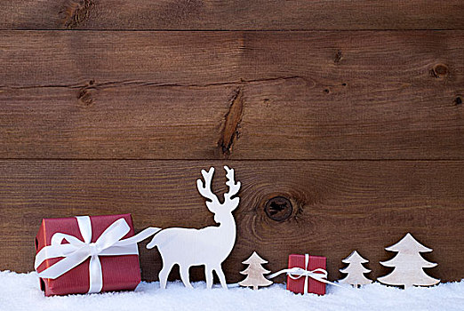 木质,圣诞节,背景,雪,礼物,树