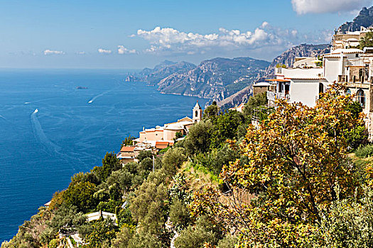 建筑,悬崖,阿马尔菲海岸,小路,神,远眺,伊特鲁里亚海,意大利