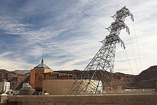 电,高压电塔,靠近,胡佛大坝,内华达,美国,北美