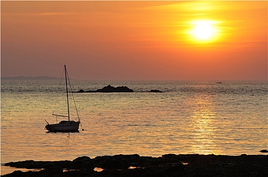 日落,布列塔尼半岛