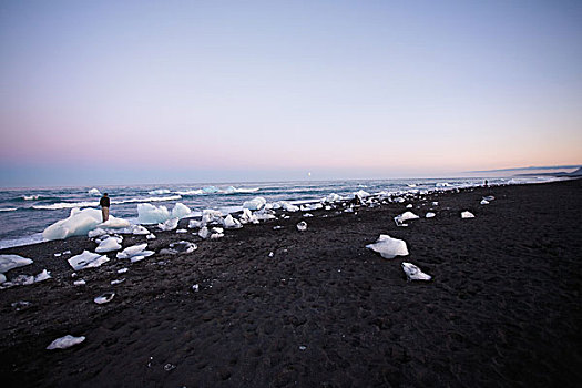 大,片,冰川冰,洗,向上,海滩,杰古沙龙湖,结冰,泻湖,冰岛