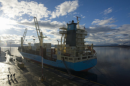 集装箱船,停靠,港口,丰沙尔,乌斯怀亚,火地岛,阿根廷