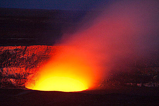 岩浆,火山口,基拉韦厄火山,光亮,上升,硫磺,二氧化物,夜空,火山国家公园,美国