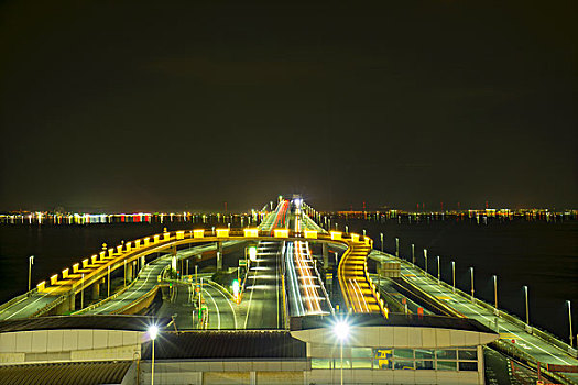 东京湾,水,线条,夜晚