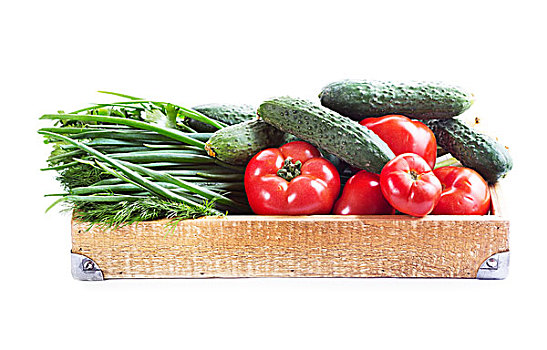 新鲜,蔬菜,木盒,白色背景,背景