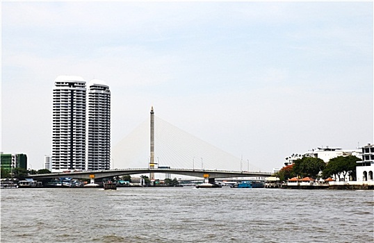 河边,风景,桥,上方,湄南河,曼谷,泰国,亚洲