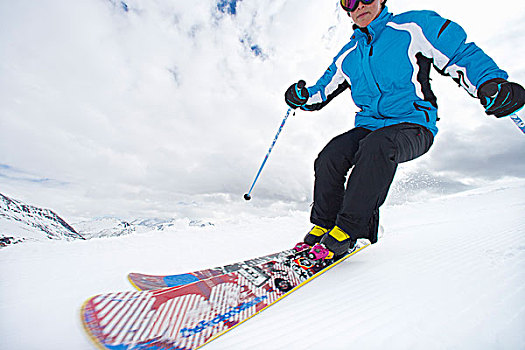 女人,滑雪,雪,山坡