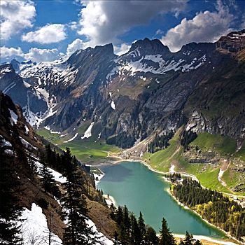 山脉,湖,阿尔卑斯山,瑞士,欧洲