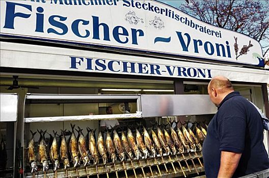 熏制,鲭,鱼,货摊,市场,慕尼黑,巴伐利亚,德国,欧洲
