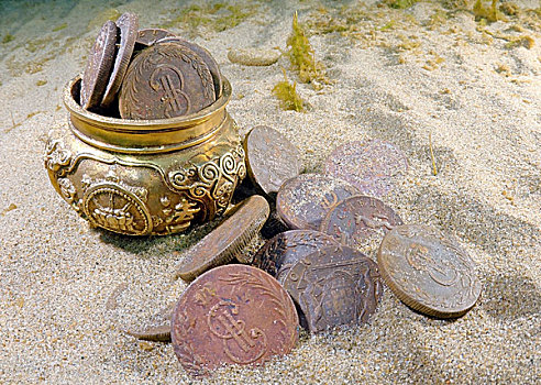水下,花瓶,俄罗斯,硬币,西伯利亚,贝加尔湖,俄罗斯联邦,欧亚大陆