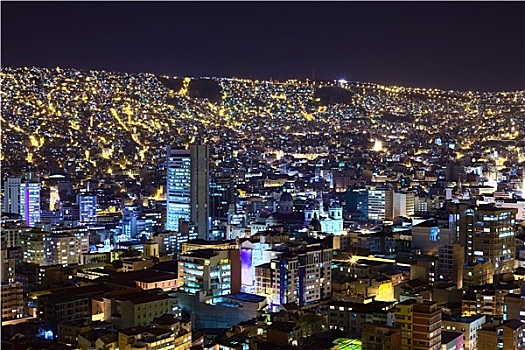 市中心,玻利维亚,夜晚