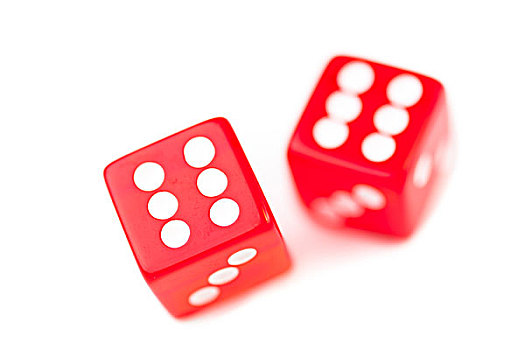 两个,红色,骰子,动态,白色背景