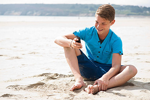 青少年,智能手机,海滩