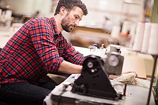 男性,缝纫机,老,纺织厂