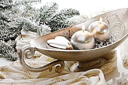 银,器具,圆,蜡烛,圣诞装饰