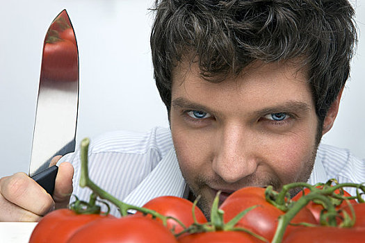 男人,刀,西红柿