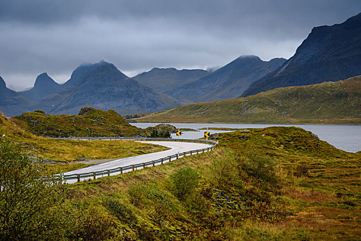沥青,弯路,山,罗弗敦群岛,挪威