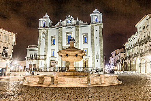 喷泉,圣徒,教堂,夜景,葡萄牙,欧洲