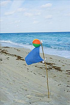 特写,水皮球,旗帜,海滩