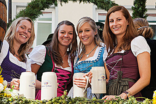 德国,巴伐利亚,慕尼黑,游行,女孩,传统,服饰