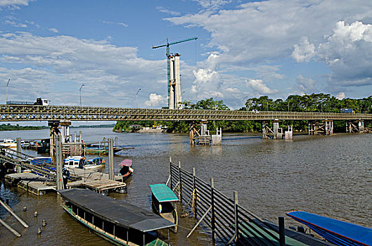 古桥,穿过,河,道路,桥,亚马逊雨林,交汇,厄瓜多尔,南美
