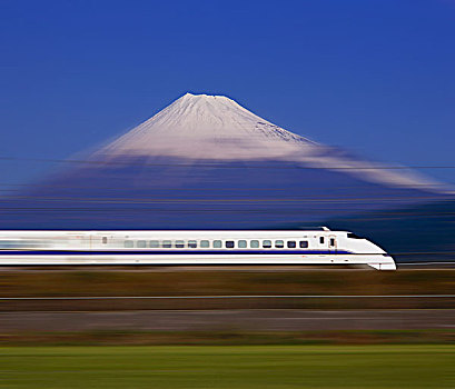 子弹头列车,移动,富士山,新干线,背景,日本